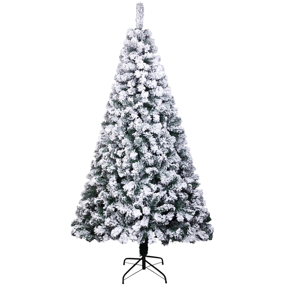 6ft Flocked Christmas Tree with Lights, Artificial Christmas Tree with Metal Stand, 928 Branch Tips Christmas Tree for Indoor Outdoor Home Holiday Decoration