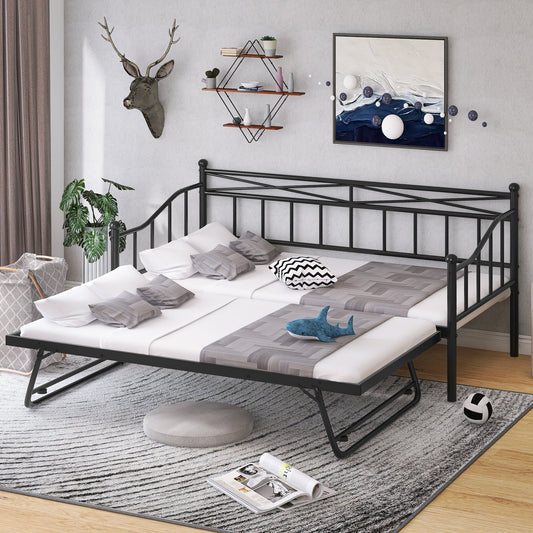 Daybed with Trundle, Twin Size Metal Daybed and Trundle Set for Kids Teens Adults, No Box Spring Needed