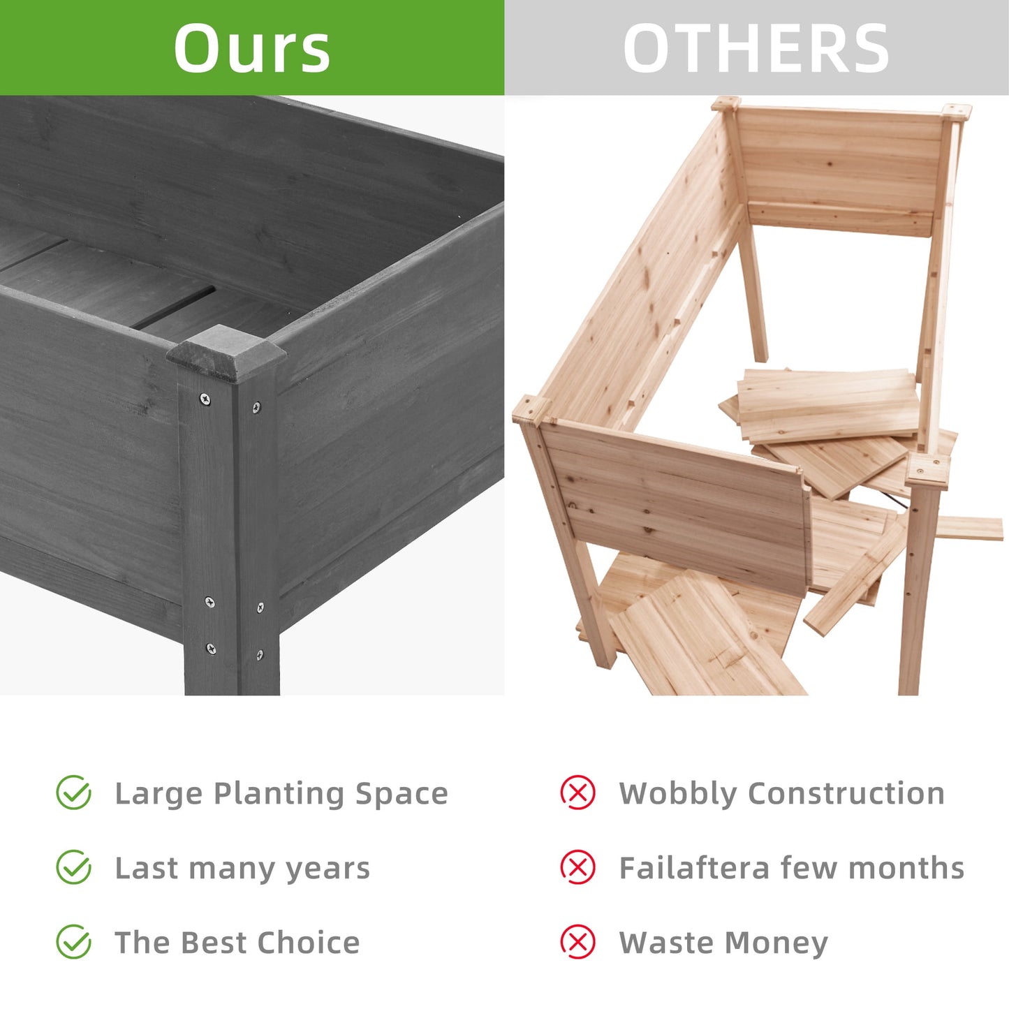 Elevated Garden Bed, Counter Height Raised Garden Bed, Rectangle Planter Box for Vegetable Fruit Herb Growing, Planter Raised Stand Grow Box with Legs