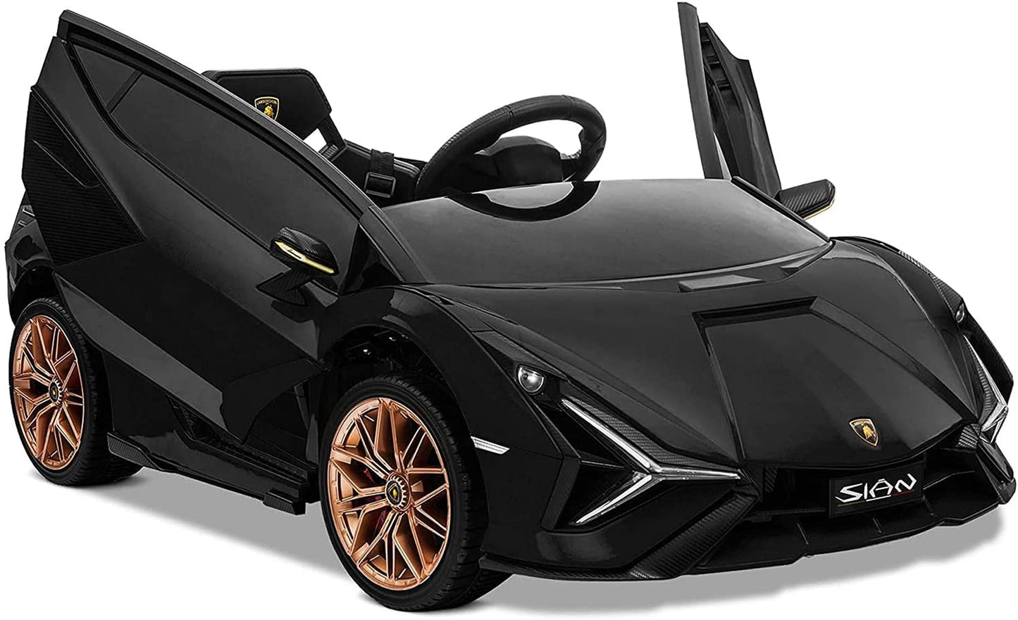 SESSLIFE 12v Battery Powered Electric Car for Kids, Lamborghini Sian Ride On Car with Remote Control, Double Doors,Suspension, Music, Led Lights