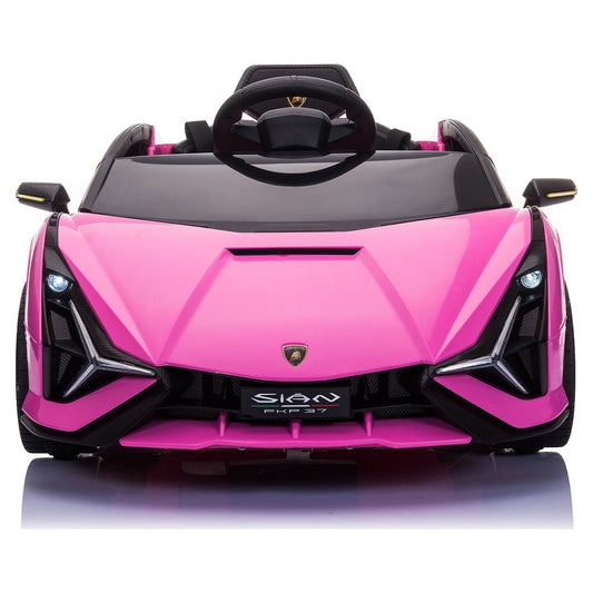 Lamborghini Ride On Car for Kids 3-5 Years, 12v Remote Control Electric Vehicle with Wheels Suspension, Led Lights, 3-point Seat Belt, Boys Girls Gift Pink Electric Car Toys