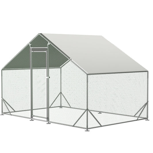 Large Chicken Coop, Metal Walk-In Chicken Run Coop with Waterproof and Anti-Ultraviolet PE Cover Roofed and Secure Lock, Outdoor Poultry Duck Hen Rabbits Cage Fence, 10' X 6.6' X 6.56'