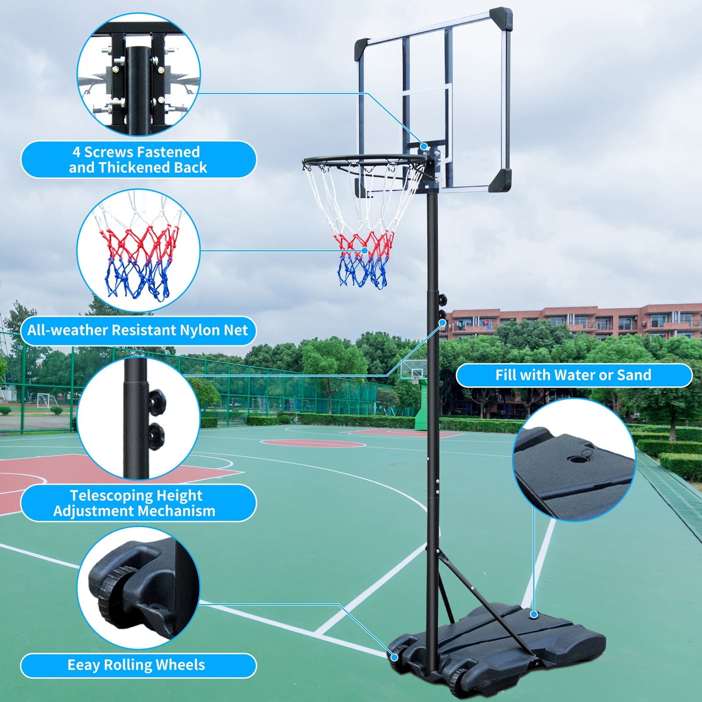 Basketball Goal Height Adjustable 54ft-7ft, Kids Youth Teenager Portable Basketball Hoop Court