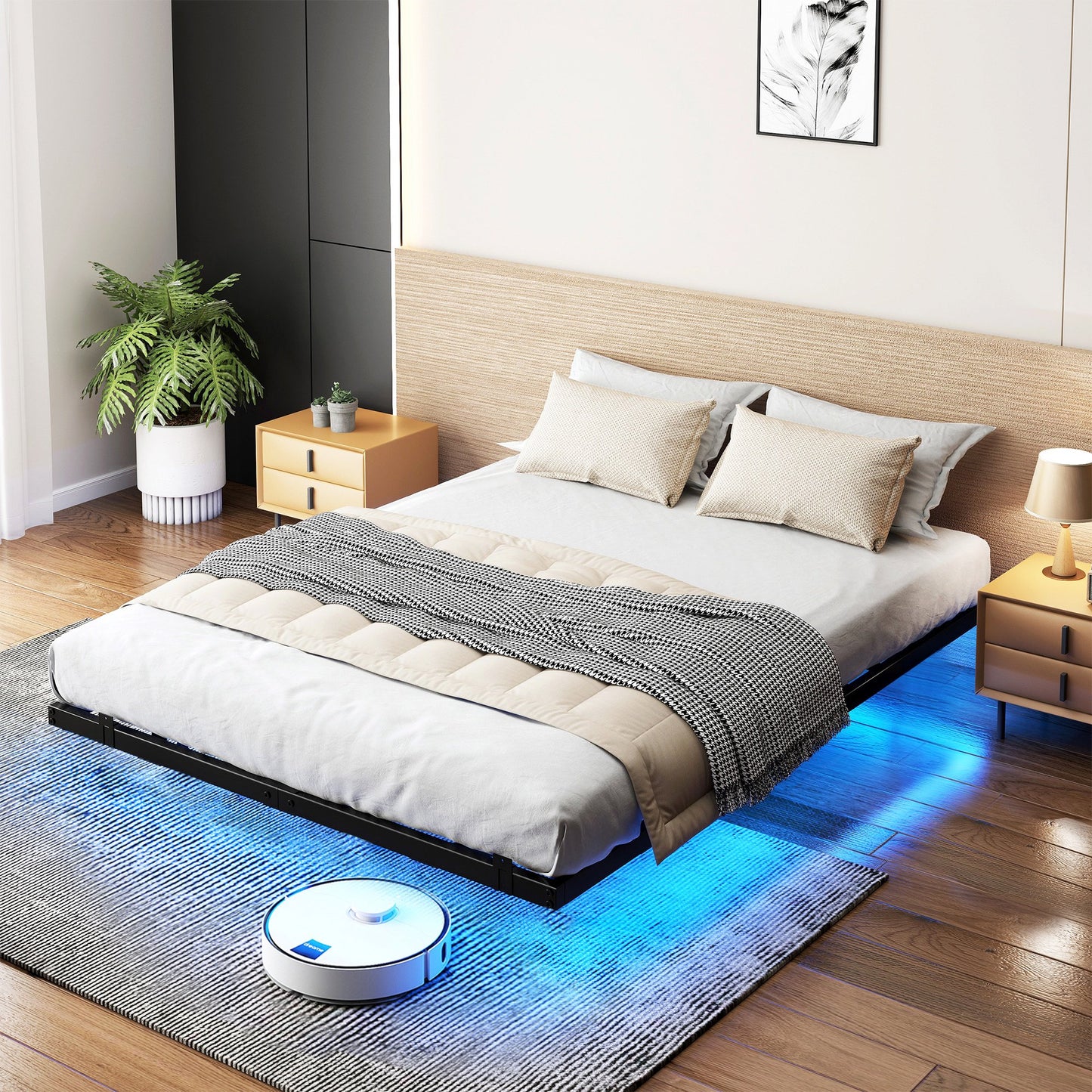 Sesslife Floating Bed Frame Full Size, Metal Platform Bed with LED Lights for Bedroom, Large Under Bed Storage, Strong Metal Slats Support, No Box Spring Needed, Easy to Assemble, Black