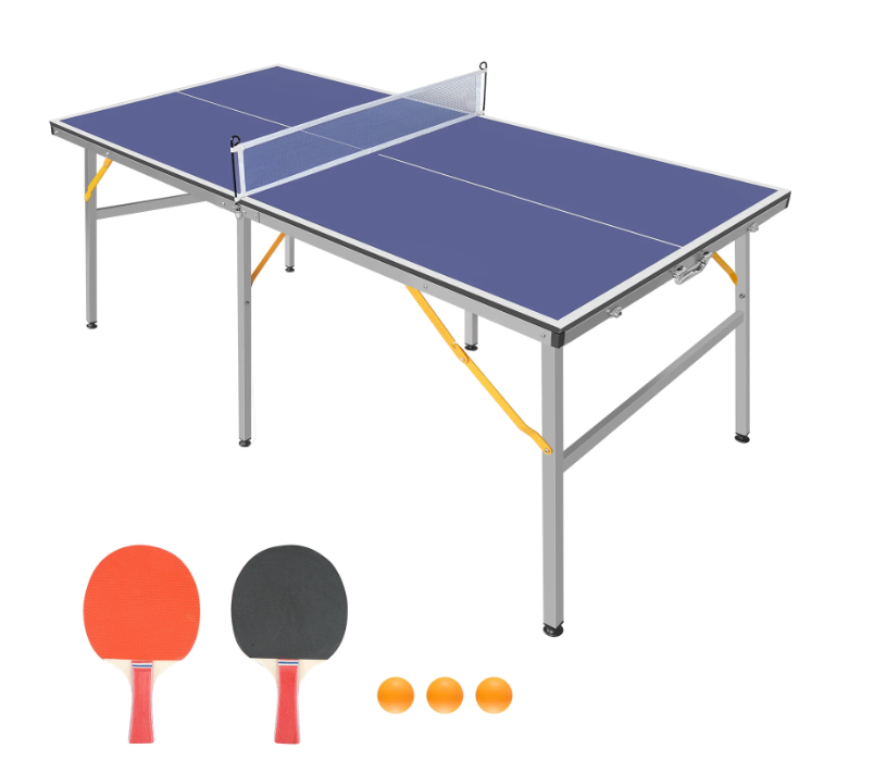 Sesslife 6ft Mid-Size Table Tennis Game Set - Portable & Foldable Ping Pong Table Set, Indoor/Outdoor Table Games with Net, 2 Table Tennis Paddles and 3 Balls