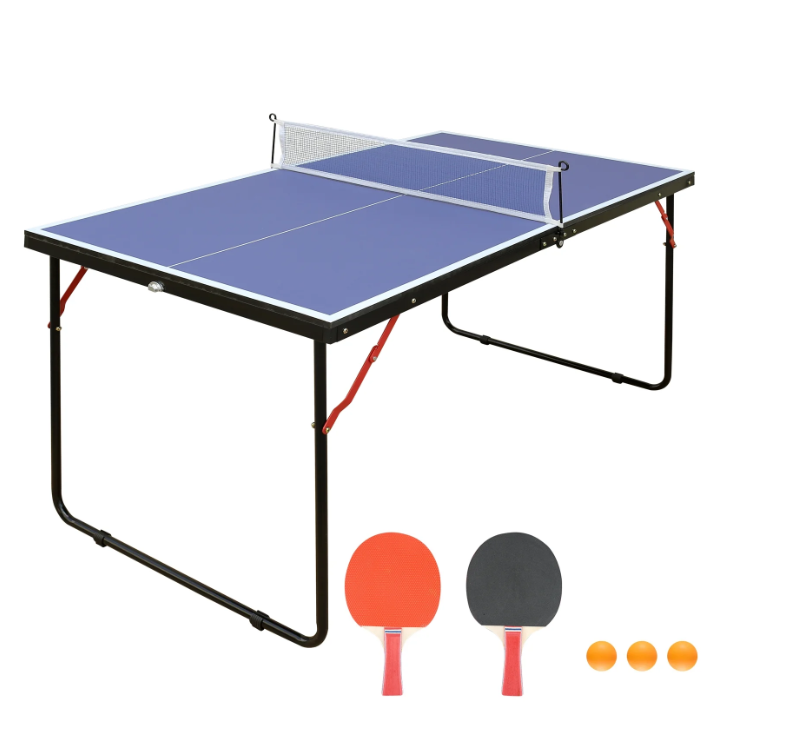 Sesslife 4.5ft Small-Size Table Tennis Game Set - Portable & Foldable Ping Pong Table Set, Indoor/Outdoor Table Games with Net, 2 Table Tennis Paddles and 3 Balls