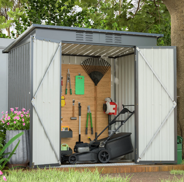 SESSLIFE 6 x 4 ft Galvanized Metal Outdoor Shed with Lockable Door, Outside Storage Sheds, Black Outdoor Storage Cabinet for Garden Backyard