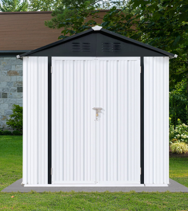 Outdoor Storage Shed, SESSLIFE 6 x 4 Galvanized Metal Storage Shed with Lockable Door for Garden Backyard Patio Lawn, Weather Resistant and Waterproof, TE3113