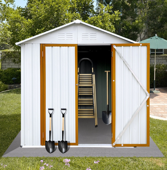 6 x 4 ft Sheds and Outdoor Storage, Metal Storage Shed with Sliding Roof and Lockable Door for Garden Tools, Bike and Garbage Can, Waterproof Outdoor Storage Cabinet, White