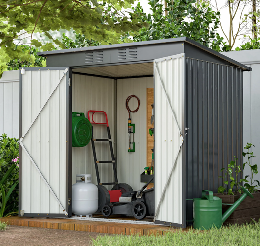 6' x 4' Outdoor Storage Shed with Metal Base, ENYOPRO Galvanized Metal Storage Shed with Lockable Door for Garden Backyard Patio Lawn, Weather Resistant and Waterproof, TE3110