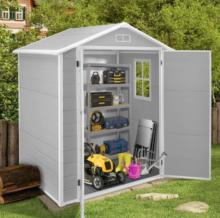 Sesslife 6' x 4' Outdoor Storage Shed, Garden Shed with Double Lockable Doors, Vertical Tool Storage Shed for Patio, Garden, Backyard, Lawn, White