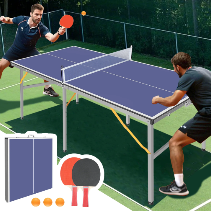 Sesslife 6ft Table Tennis Table,Portable & Foldable Ping Pong Table Set, Indoor/Outdoor Game Table with Net, 2 Table Tennis Paddles and 3 Balls