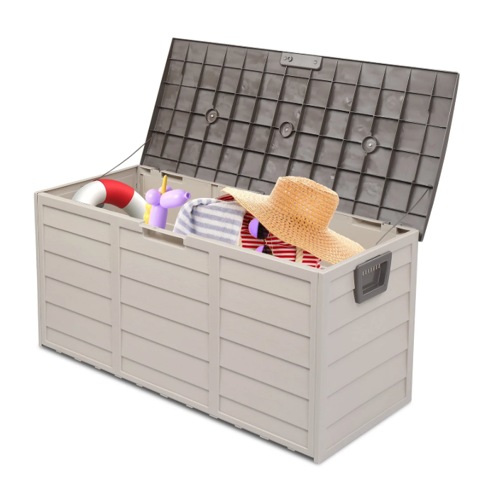 Sesslife Outdoor Storage Box, 300 Gallon Gray PP Plastic Waterproof Deck Storage Box Bench, Indoor/Outdoor Storage Bin Container for Patio Cushions, Garden Tools and Pool Toys
