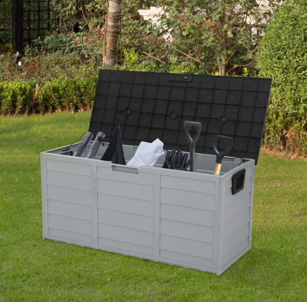 Sesslife 75 Gallon Deck Box, Organization and Storage Box for Patio Furniture Outdoor Cushions, Throw Pillows, Garden Tools and Pool Toys, Gray