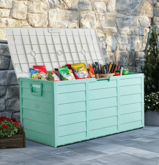 Sesslife 51 Gallon Deck Box, Organization and Storage Box for Patio Furniture Outdoor Cushions, Throw Pillows, Garden Tools and Pool Toys, Brown