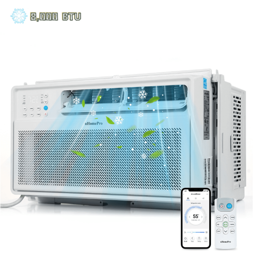 8,000 BTU Portable Window Air Conditioner w/ Cool & Heat - Cools up to 380 Sq. Ft, Uhomepro Air Conditioners w/ Washable Filter & Adjustable Window Fit, Energy Star Rated 7.0, White