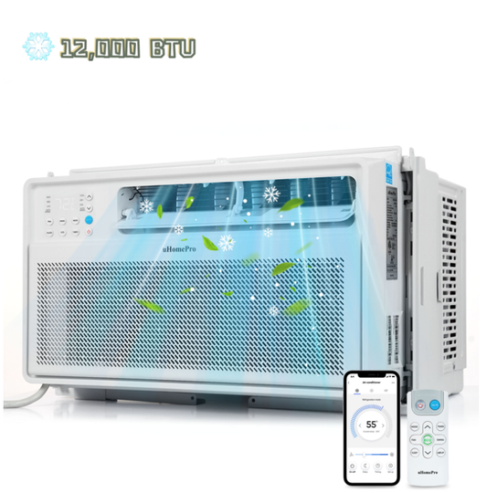 12,000 BTU Portable Window Air Conditioner w/ Cool & Heat - Cools up to 550 Sq. Ft, Uhomepro Air Conditioners w/ Washable Filter & Adjustable Window Fit, Energy Star Rated 7.0, White