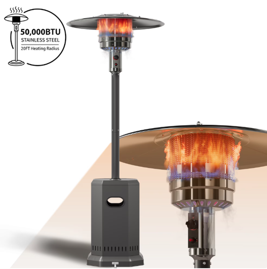 Enyopro Patio Heater for Outdoor Use, 500,00 BTU Outdoor Heater with Cover, 87" Heavy Duty Propane Heater, ETL Certificated, 403 Stainless Steel, Sliver