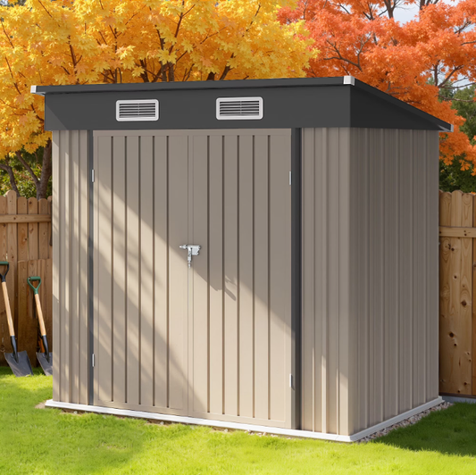 ENYOPRO 6' x 4' Outside Storage Sheds, Galvanized Metal Storage Shed with Lockable Door, Outdoor Storage Cabinet for Garden Backyard, Brown