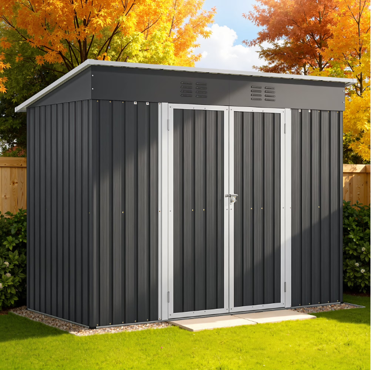 ENYOPRO 8' x 4' Outdoor Storage Shed, Galvanized Metal Storage Shed with Lockable Door for Garden Backyard Patio Lawn, Weather Resistant and Waterproof, Black
