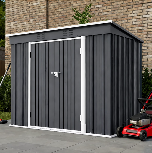 8 x 4 FT Storage Sheds, Galvanized Metal Outdoor Shed with Lockable Door, Heavy Duty Outdoor Storage Cabinet for Garden