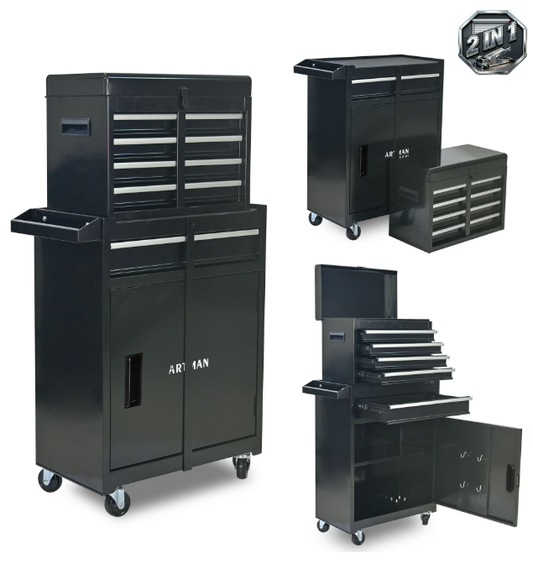5-Drawer Rolling Tool Chest, Stainless Steel Tool Box with Brake Wheels and 4 Drawers, Black Detachable Tool Cart