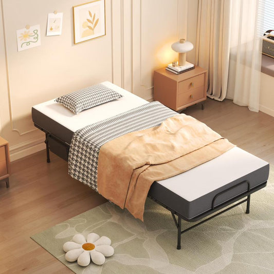 SESSLIFE 75x31 Folding Bed Bed Frame With Mattress, Roll Away Adult Bed on Wheels for Guests, 5-inch Thick Memory Foam Mattress, Space Saving Fold Up Bed for Easy Storage