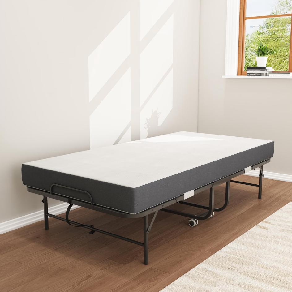 SESSLIFE 75x31 Folding Bed Bed Frame With Mattress, Roll Away Adult Bed on Wheels for Guests, 5-inch Thick Memory Foam Mattress, Space Saving Fold Up Bed for Easy Storage