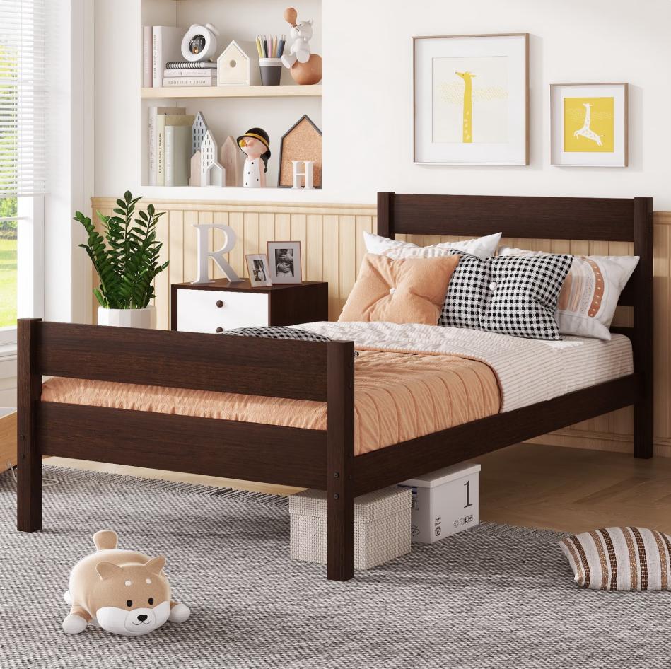 SESSLIFE Twin Bed Frame, Solid Wood Twin Size Bed Frame with Headboard & Footboard, Under Bed Storage, No Box Spring Needed, Easy Assembly, for Bedroom, Guest Room, Espresso