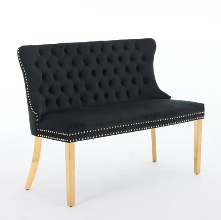 SESSLIFE Dining Bench with Back, Modern Upholstered Velvet Loveseat Bench 2-Seat, Gold Metal Legs and Nailhead Trim, Banquette Bench for Kitchen, Living Room, Bedroom, Beige