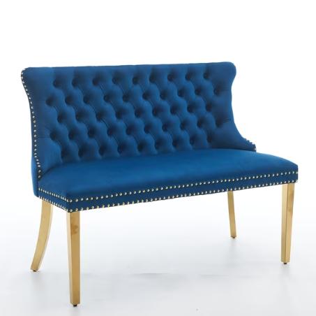 SESSLIFE Dining Bench with Back, Modern Upholstered Velvet Loveseat Bench 2-Seat, Gold Metal Legs and Nailhead Trim, Banquette Bench for Kitchen, Living Room, Bedroom, Beige