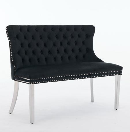 SESSLIFE Dining Bench with Back, Modern Upholstered Velvet Loveseat Bench 2-Seat, Gold Metal Legs and Nailhead Trim, Banquette Bench for Kitchen, Living Room, Bedroom, Beige