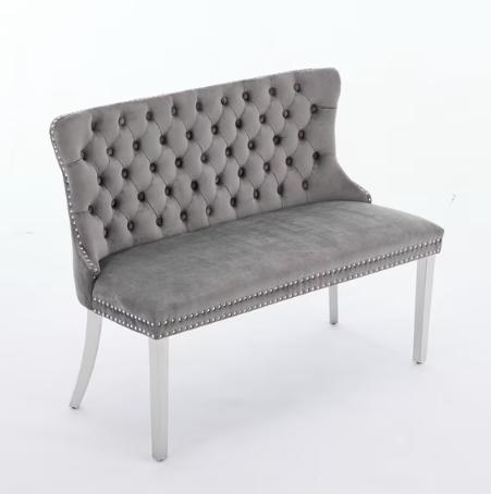 SESSLIFE Dining Bench with Back, Modern Upholstered Velvet Loveseat Bench 2-Seat, Gold Metal Legs and Nailhead Trim, Banquette Bench for Kitchen, Living Room, Bedroom, Beige