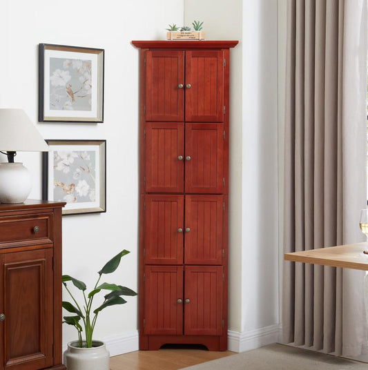 SESSLIFE Pantry Cabinet, 72" Corner Tall Kitchen Pantry Storage Cabinet with 4 Storage Space & Vintage Handles, Freestanding Cupboard for Kitchen, Dining Room or Living Room, Oak