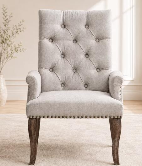 SESSLIFE Dining Chair, Tufted Chenille Dining Room Chairs with Nailhead Trim and Wood Legs, Fabric Upholstered Kitchen Chairs for Dining Kitchen Living Room, Beige