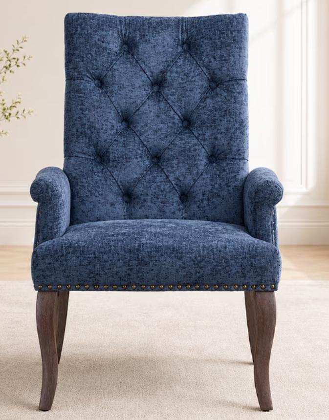 SESSLIFE Dining Chair, Tufted Chenille Dining Room Chairs with Nailhead Trim and Wood Legs, Fabric Upholstered Kitchen Chairs for Dining Kitchen Living Room, Beige