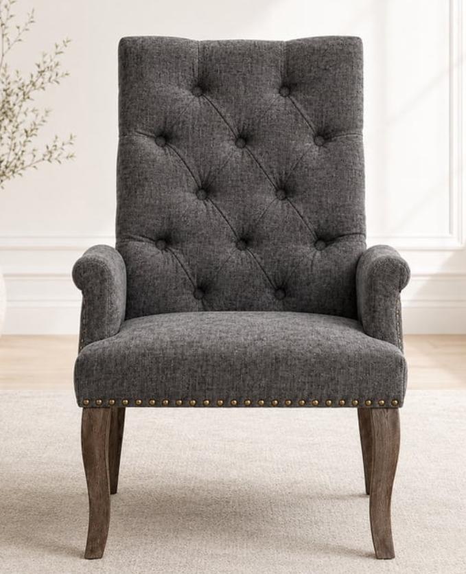 SESSLIFE Dining Chair, Tufted Chenille Dining Room Chairs with Nailhead Trim and Wood Legs, Fabric Upholstered Kitchen Chairs for Dining Kitchen Living Room, Beige