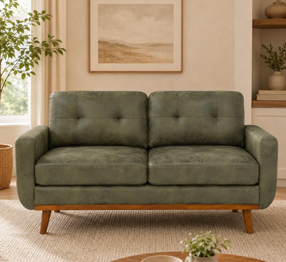 SESSLIFE 65" Loveseat Sofa, Mid Century Modern 2 Seater Loveseat Couch with Foil Fabric, Small Couch with Solid Wood Legs for Living Room, Bedroom, Apartment, Brown