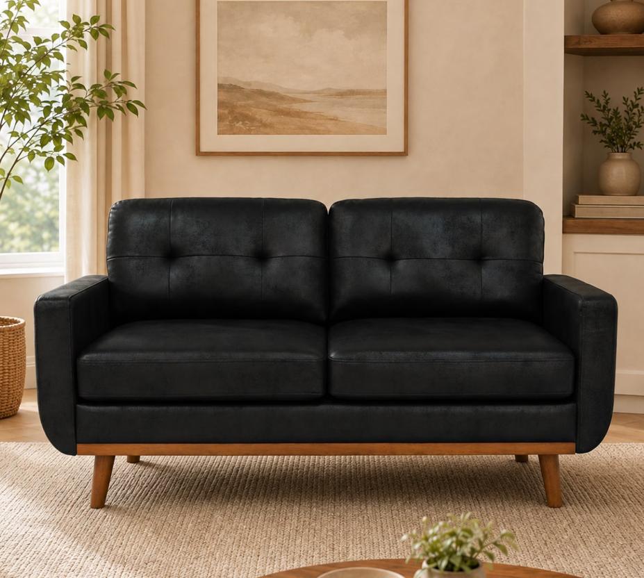 SESSLIFE 65" Loveseat Sofa, Mid Century Modern 2 Seater Loveseat Couch with Foil Fabric, Small Couch with Solid Wood Legs for Living Room, Bedroom, Apartment, Brown