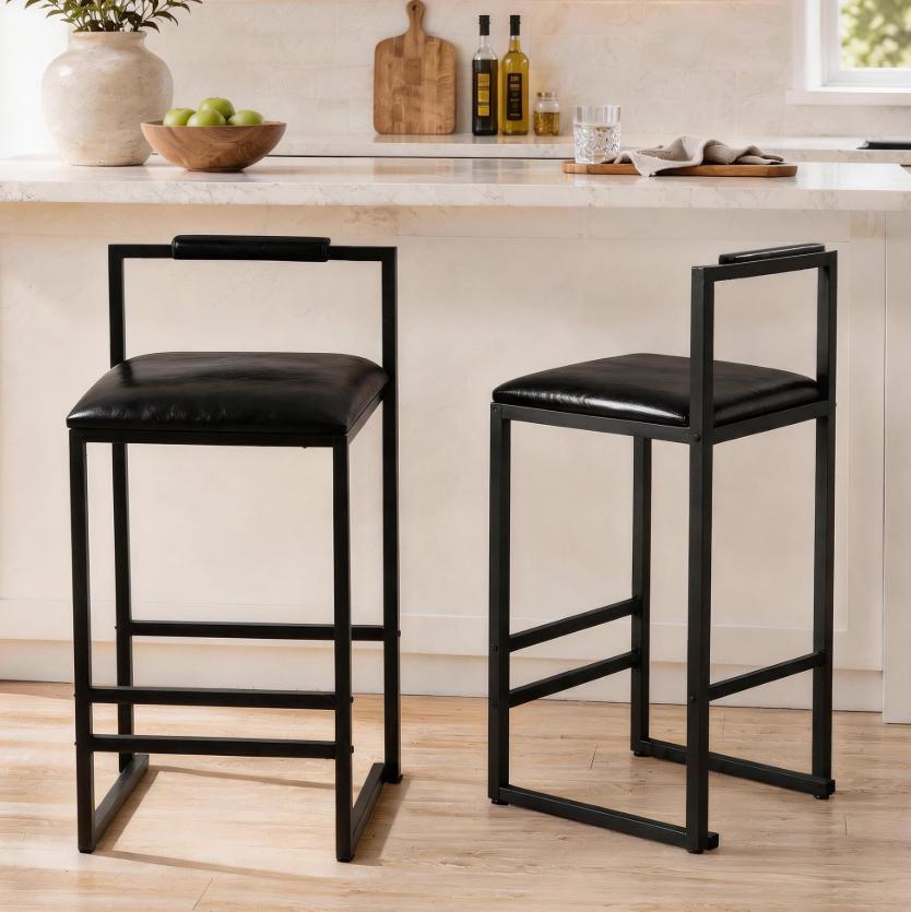 SESSLIFE Bar Stools Set of 2, Counter Height Bar Stools with Paper Rope Weave & Metal Legs, Barstools with Back, Bar Chairs for Kitchen Island, Gray