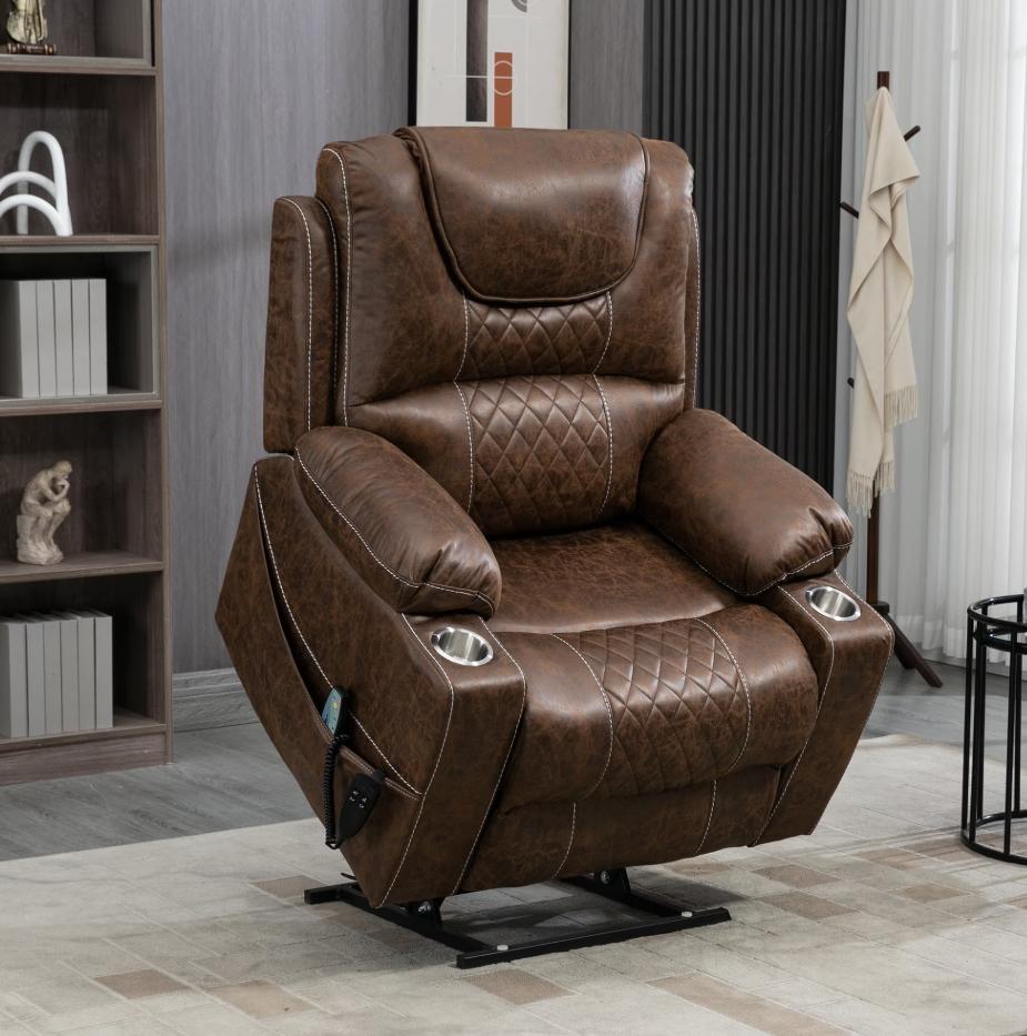 Sesslife Power Lift Recliner Chair with Massage and Heat for Elderly and Adults, Modern Electric Recliners with Side Pockets and Cup Holders for Living Room, Ergonomic Lounge Recliner Chair, Brown