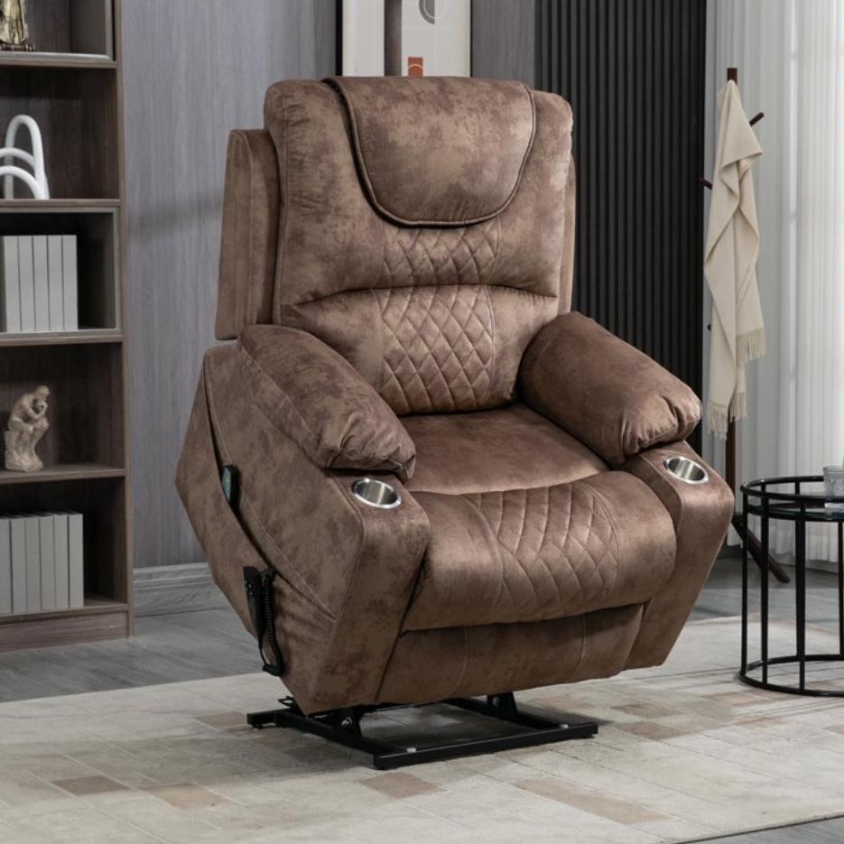 Sesslife Power Lift Recliner Chair with Massage and Heat for Elderly and Adults, Modern Electric Recliners with Side Pockets and Cup Holders for Living Room, Ergonomic Lounge Recliner Chair, Brown