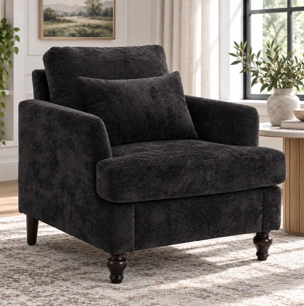 SESSLIFE Accent Chair, Comfy Upholstered Armchair with Wide Seat, Mid Century Modern Reading Chair for Living Room Bedroom, Home Office, Small Spaces, Black