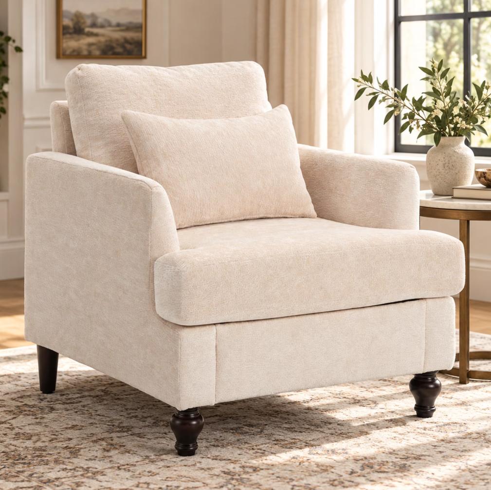 SESSLIFE Accent Chair, Comfy Upholstered Armchair with Wide Seat, Mid Century Modern Reading Chair for Living Room Bedroom, Home Office, Small Spaces, Black