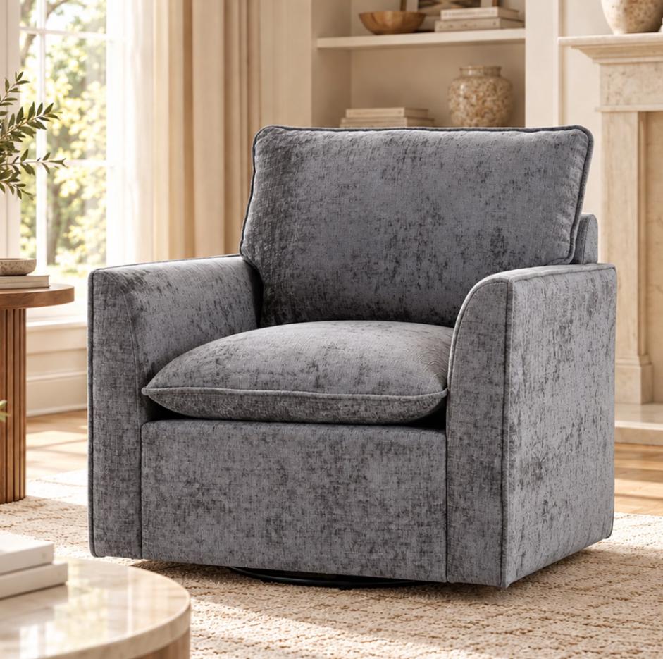 SESSLIFE Swivel Accent Chair, Soft Chenille Upholstered Armchair, Comfy Reading Chair with Plush Back Pillow and Thick Seat Cushion, Beige