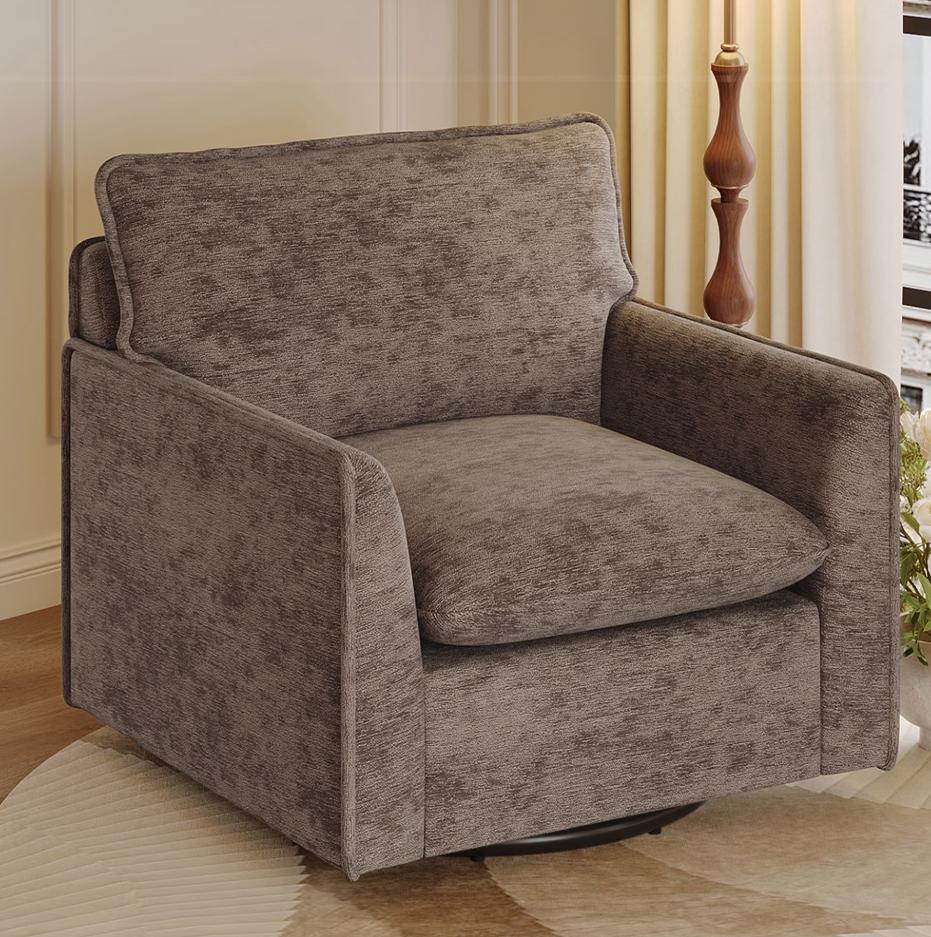 SESSLIFE Swivel Accent Chair, Soft Chenille Upholstered Armchair, Comfy Reading Chair with Plush Back Pillow and Thick Seat Cushion, Beige