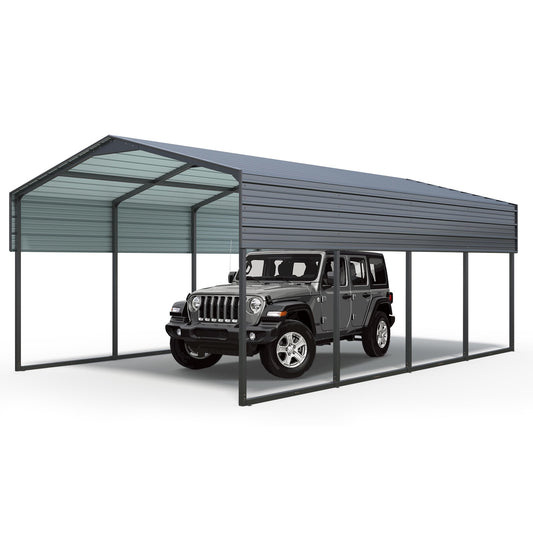 10x15 FT Metal Carport Canopy, Heavy Duty Outdoor Carport Garage with Galvanized Steel Roof and Reinforced Frame, Multi-Use Shelter Canopy Car Shelter for Pickup, Boat, Car and Tractors