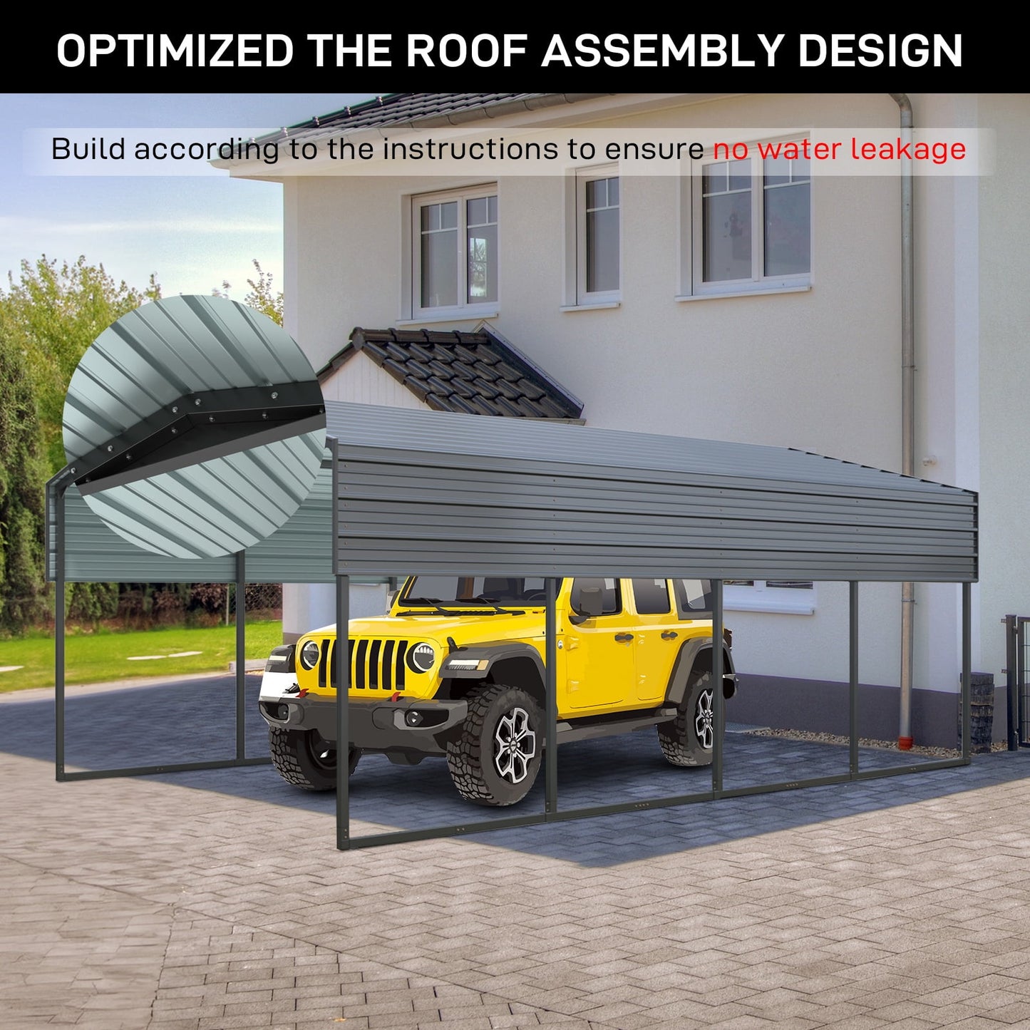 10x15 FT Metal Carport Canopy, Heavy Duty Outdoor Carport Garage with Galvanized Steel Roof and Reinforced Frame, Multi-Use Shelter Canopy Car Shelter for Pickup, Boat, Car and Tractors