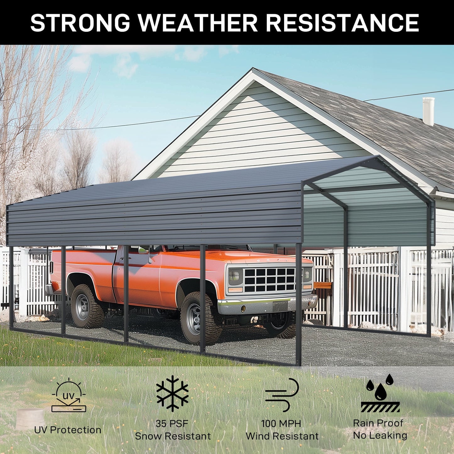 10x15 FT Metal Carport Canopy, Heavy Duty Outdoor Carport Garage with Galvanized Steel Roof and Reinforced Frame, Multi-Use Shelter Canopy Car Shelter for Pickup, Boat, Car and Tractors