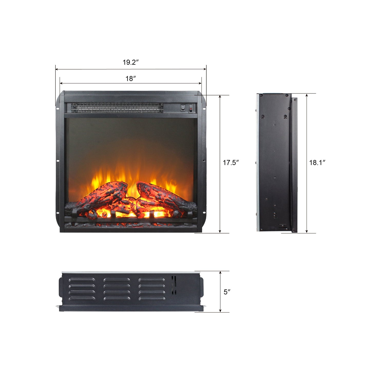 18" Fireplace Heaters for Inside, 3D Electric Fireplace Insert, 1400W Remote Control Fireplace Heater, Adjustable Flame and Low Noise, CSA Certification